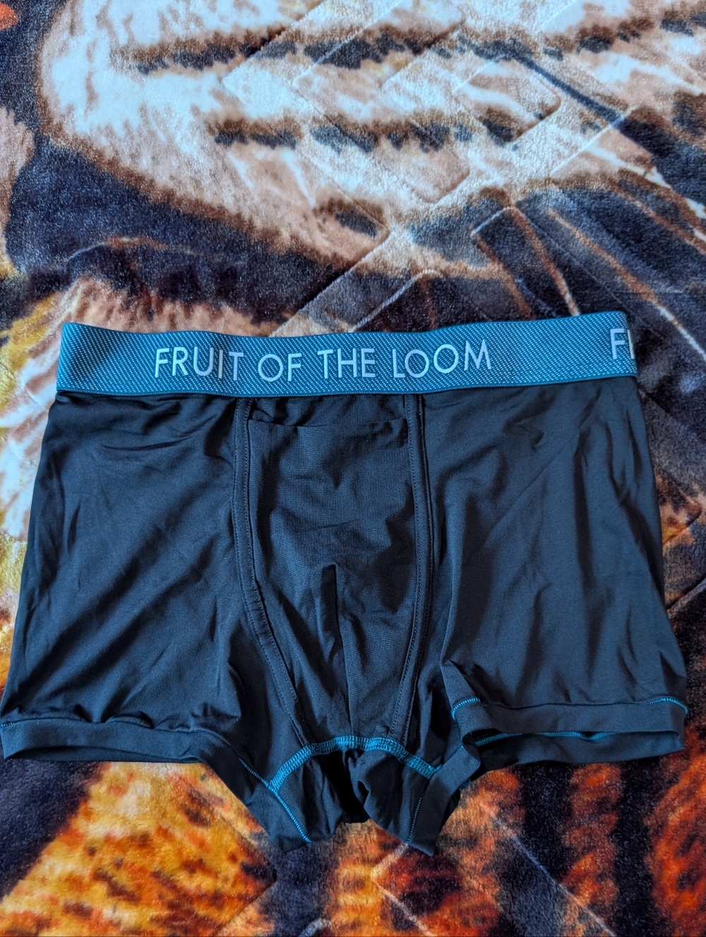 Fruit of the Loom Men's Mesh Black Boxer Briefs with Blue Waistband